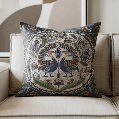 Armenian Peacock Throw Pillow – Blue & Green, with Insert - timelessbohochic.com