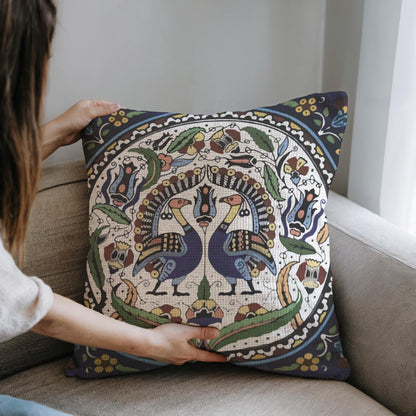 Armenian Peacock Throw Pillow – Blue & Green, with Insert - timelessbohochic.com