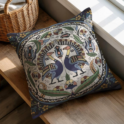 Armenian Peacock Throw Pillow – Blue & Green, with Insert - timelessbohochic.com