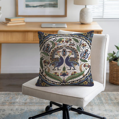 Armenian Peacock Throw Pillow – Blue & Green, with Insert - timelessbohochic.com