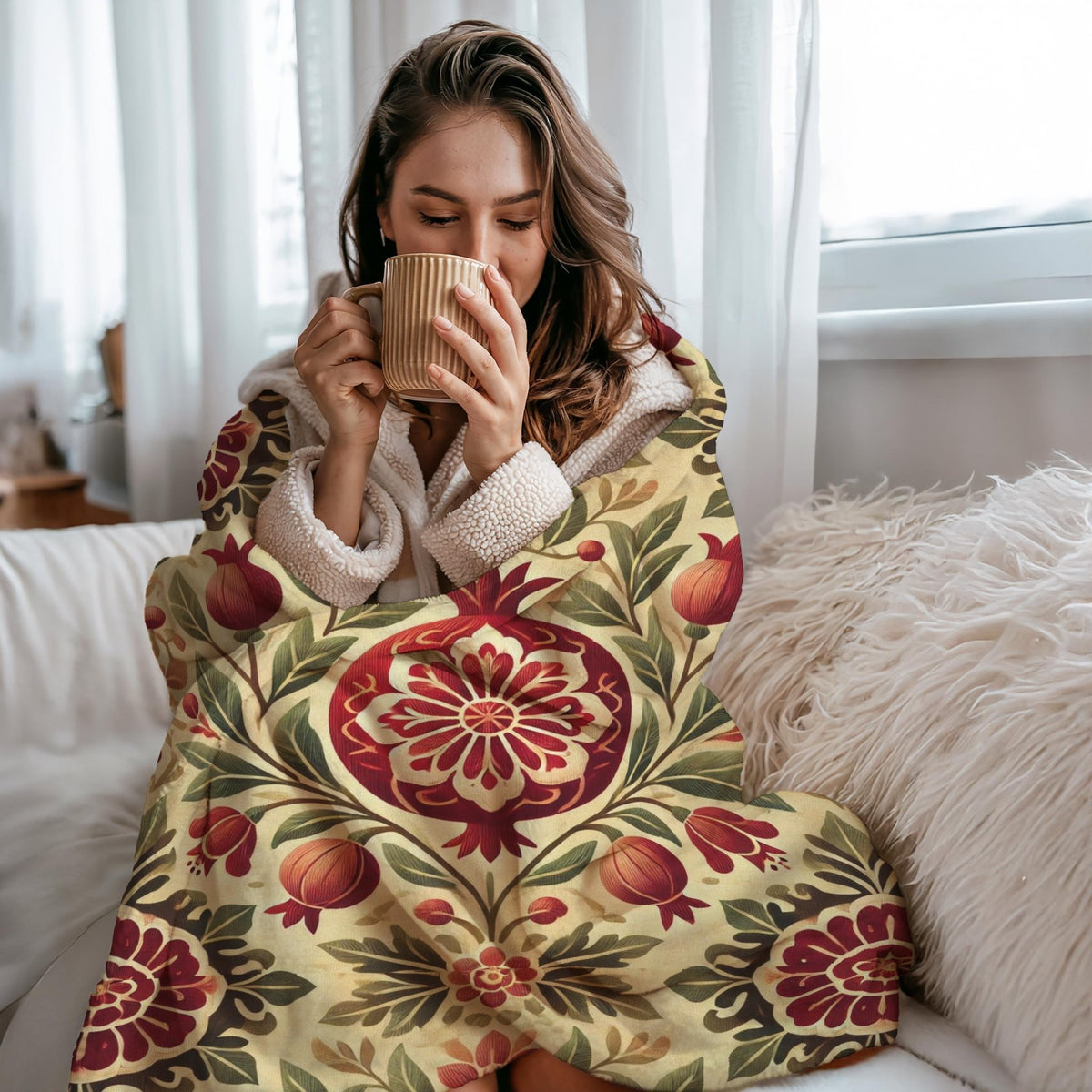 Armenian Pomegranate Plush Velveteen Blanket – Armenian Christmas Gift