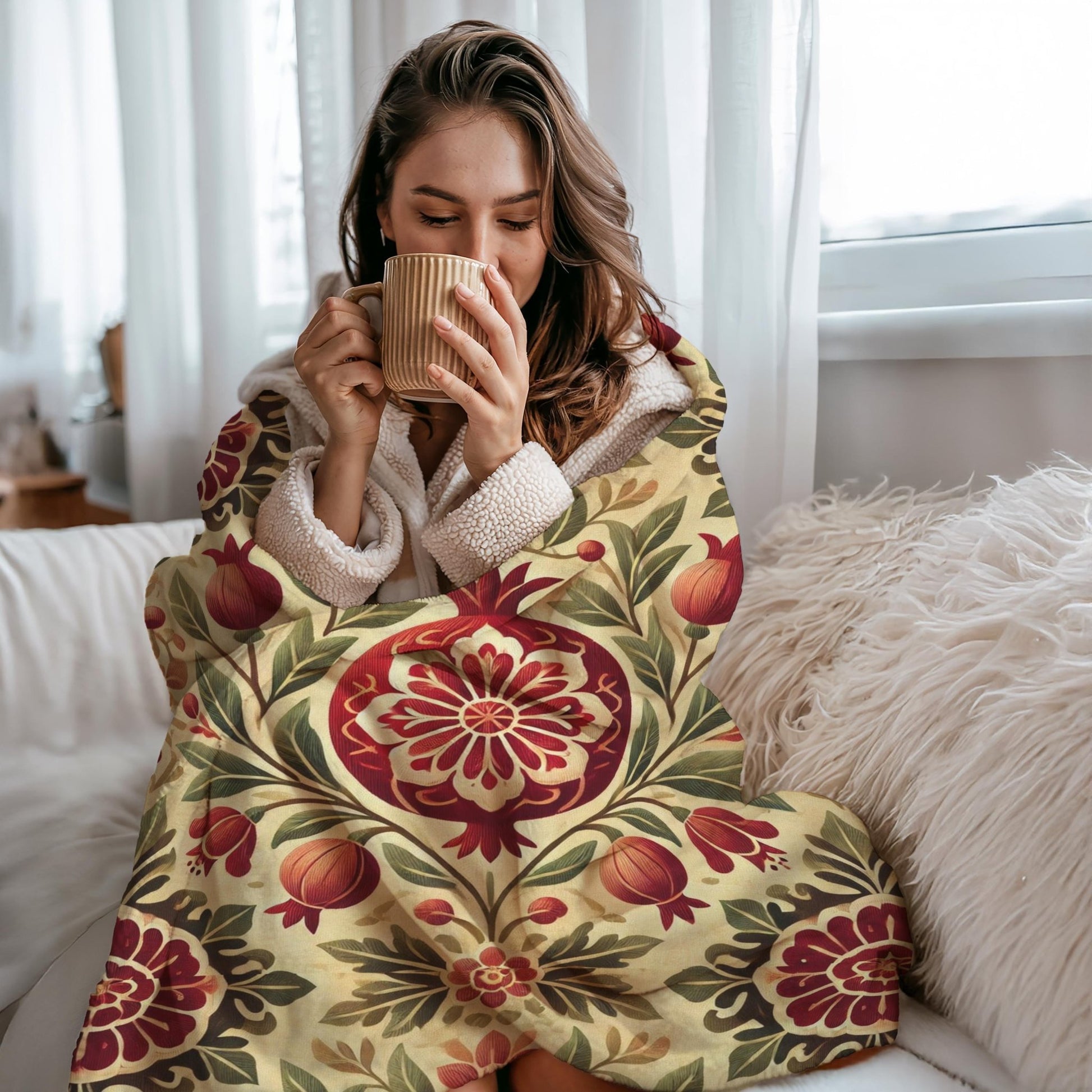 Armenian Pomegranate Plush Velveteen Blanket – Armenian Christmas Gift
