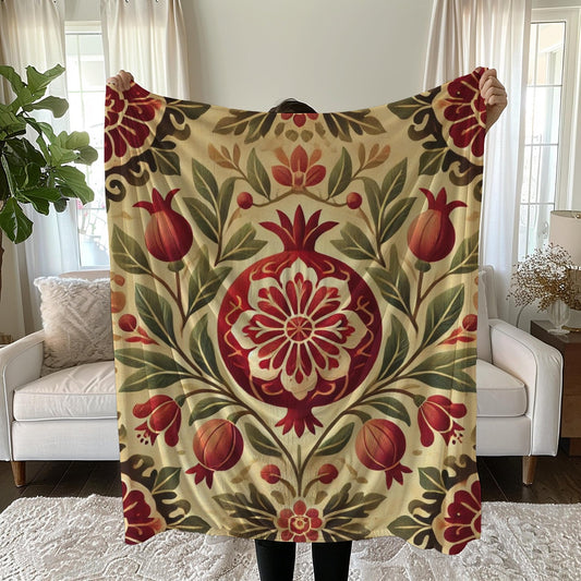 Armenian Pomegranate Plush Velveteen Blanket – Armenian Christmas Gift - timelessbohochic.com