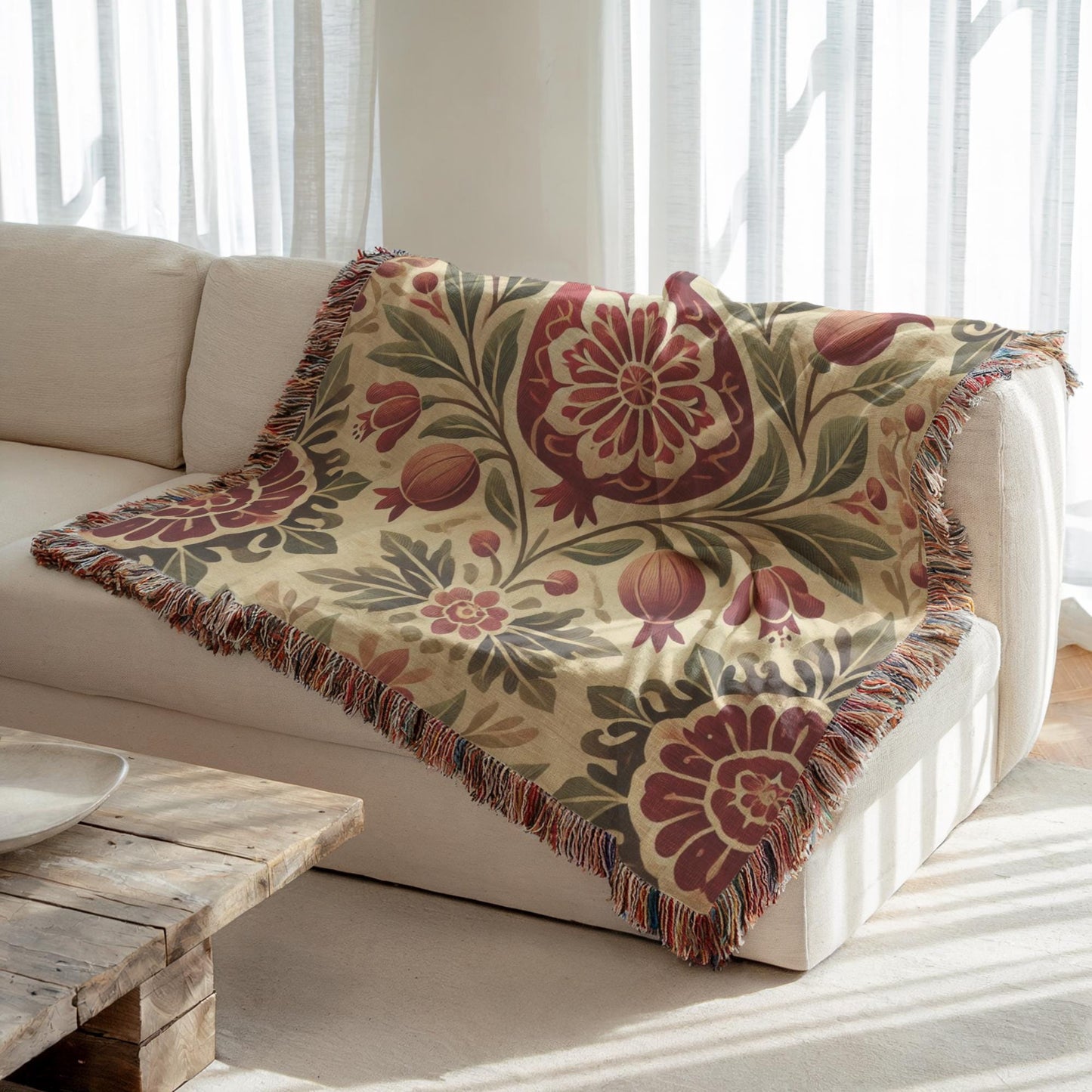 Armenian Pomegranate Woven Cotton Blanket – Armenian Christmas Gift - timelessbohochic.com