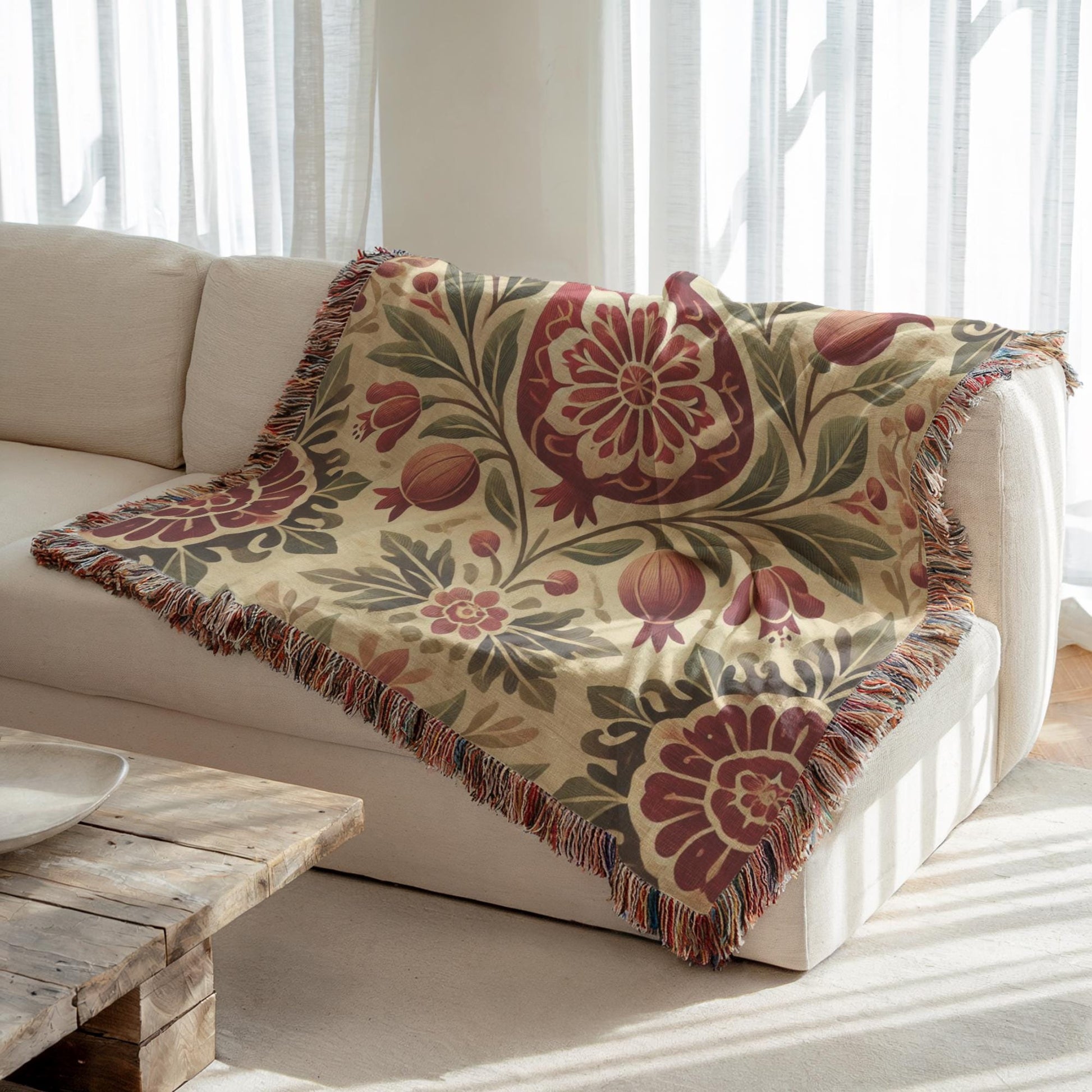 Armenian Pomegranate Woven Cotton Blanket – Armenian Christmas Gift - timelessbohochic.com