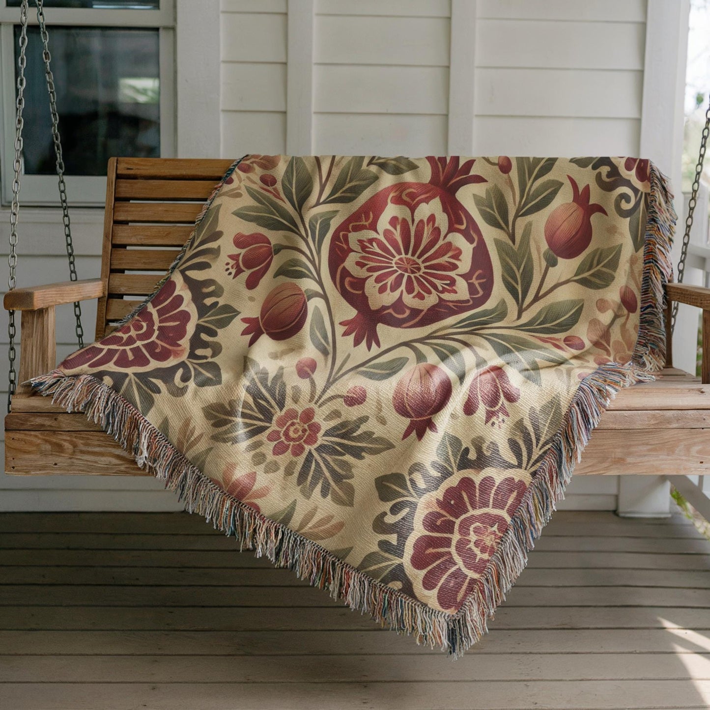 Armenian Pomegranate Woven Cotton Blanket – Armenian Christmas Gift - timelessbohochic.com