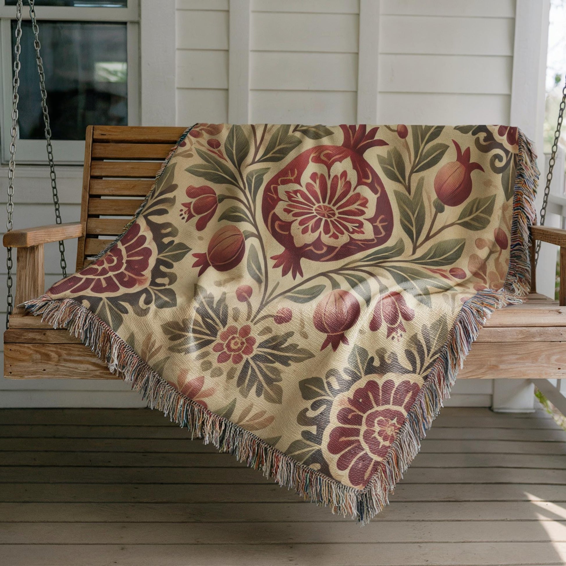 Armenian Pomegranate Woven Cotton Blanket – Armenian Christmas Gift - timelessbohochic.com