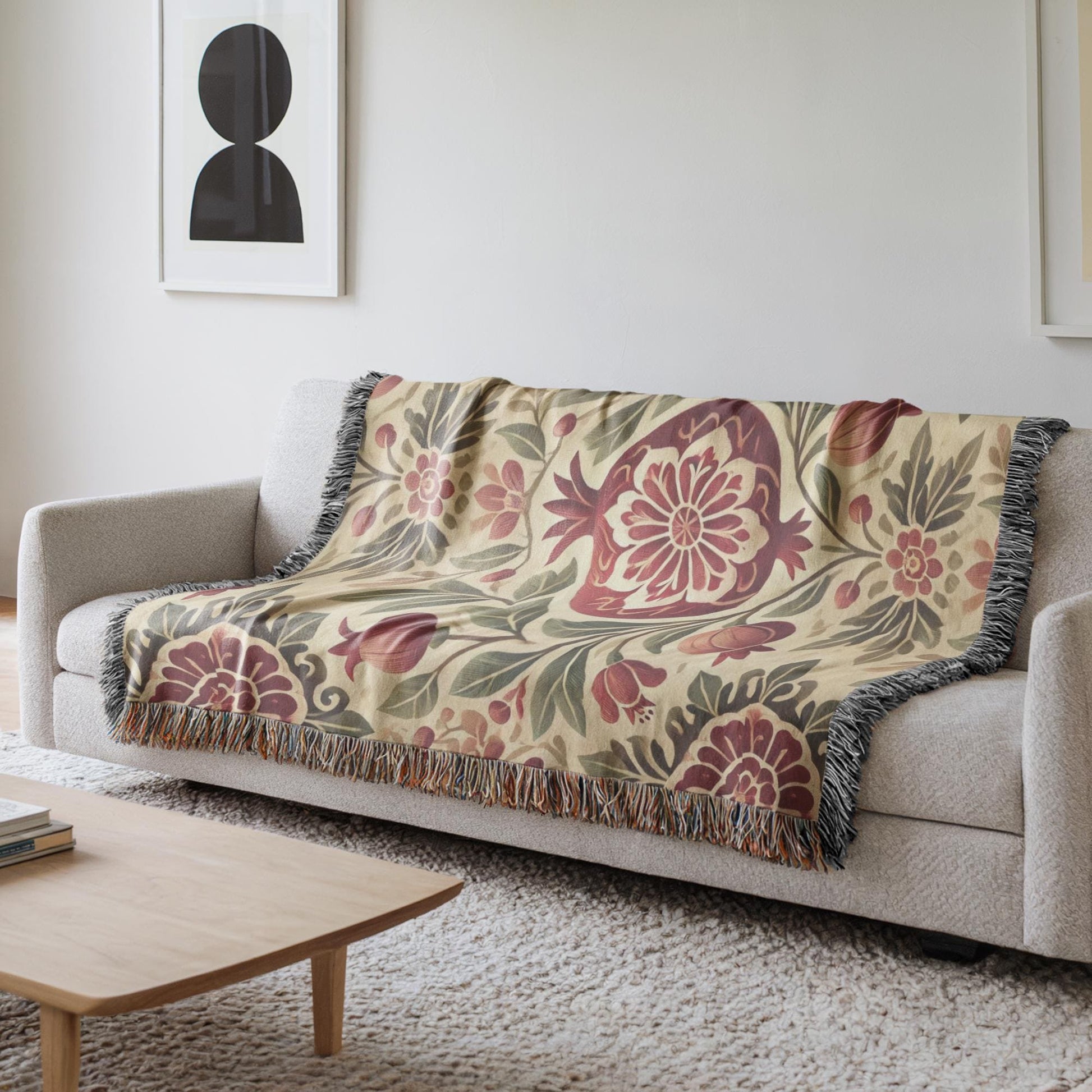 Armenian Pomegranate Woven Cotton Blanket – Armenian Christmas Gift - timelessbohochic.com