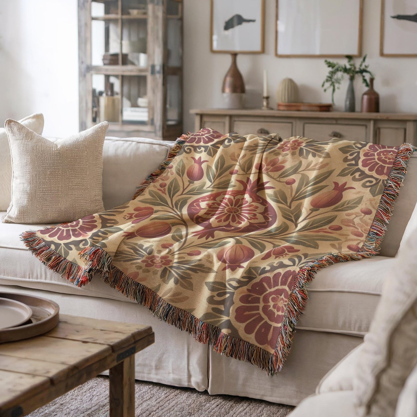 Armenian Pomegranate Woven Cotton Blanket – Armenian Christmas Gift - timelessbohochic.com