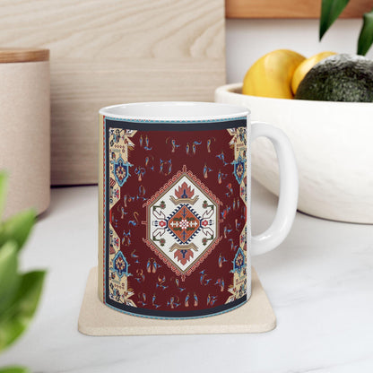 Armenian Rug Pattern Ceramic Mug, Multicolor Alphabet, Personalized - timelessbohochic.com