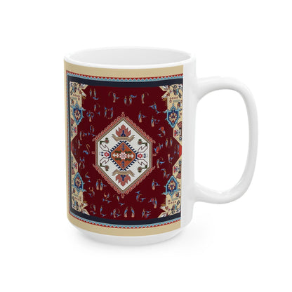 Armenian Rug Pattern Ceramic Mug, Multicolor Alphabet, Personalized - timelessbohochic.com