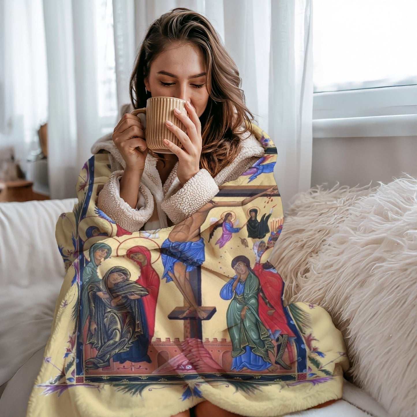 Armenian Sacred Scene Plush Velveteen Blanket – Diaspora Heritage Gift