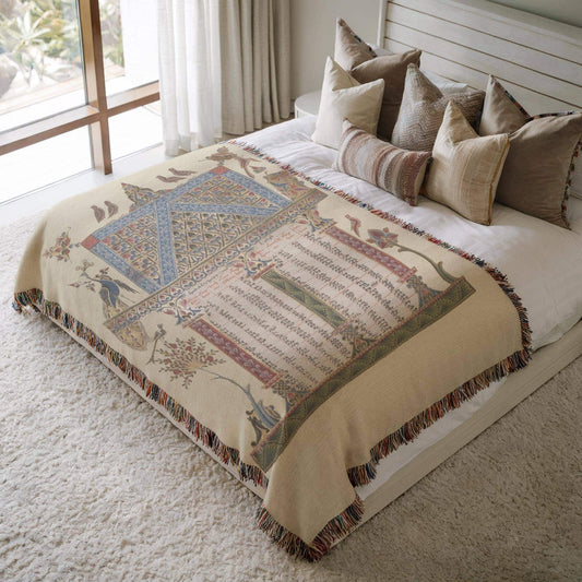 Armenian Sacred Scene Woven Cotton Blanket – Diaspora Heritage Gift - timelessbohochic.com