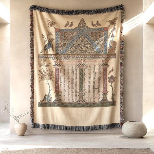 Armenian Sacred Scene Woven Cotton Blanket – Diaspora Heritage Gift - timelessbohochic.com