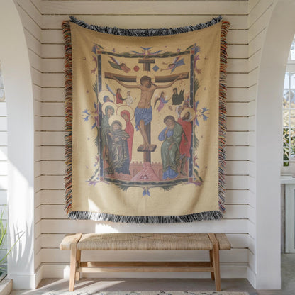 Armenian Sacred Scene Woven Cotton Blanket Jesus – Diaspora Heritage Gift - timelessbohochic.com