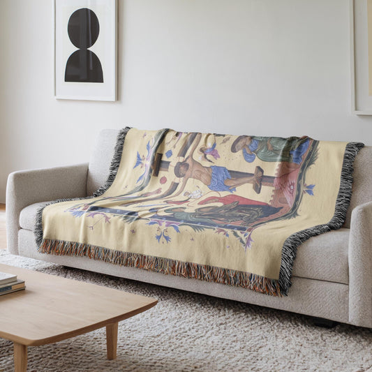 Armenian Sacred Scene Woven Cotton Blanket Jesus – Diaspora Heritage Gift - timelessbohochic.com