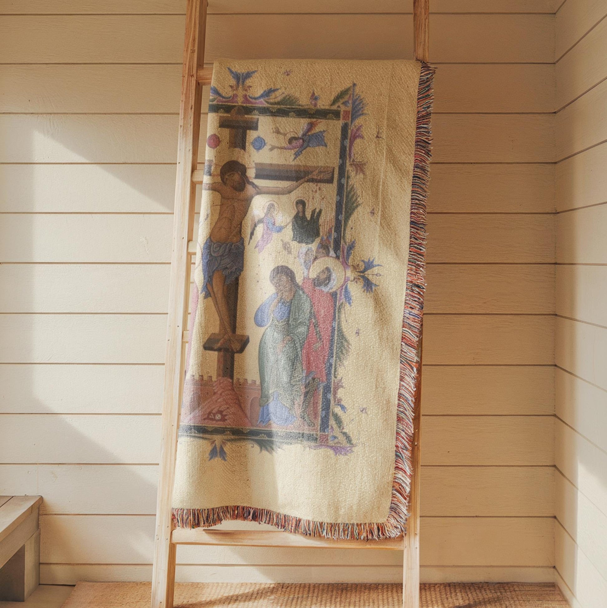 Armenian Sacred Scene Woven Cotton Blanket Jesus – Diaspora Heritage Gift - timelessbohochic.com