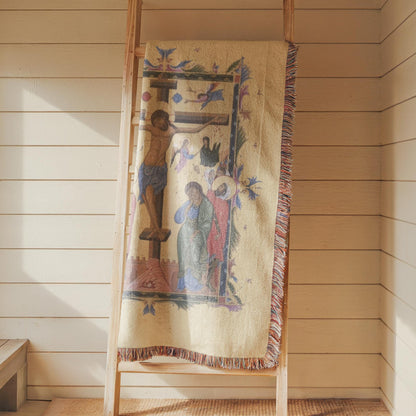 Armenian Sacred Scene Woven Cotton Blanket Jesus – Diaspora Heritage Gift - timelessbohochic.com