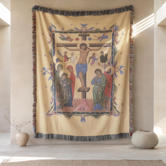 Armenian Sacred Scene Woven Cotton Blanket Jesus – Diaspora Heritage Gift - timelessbohochic.com