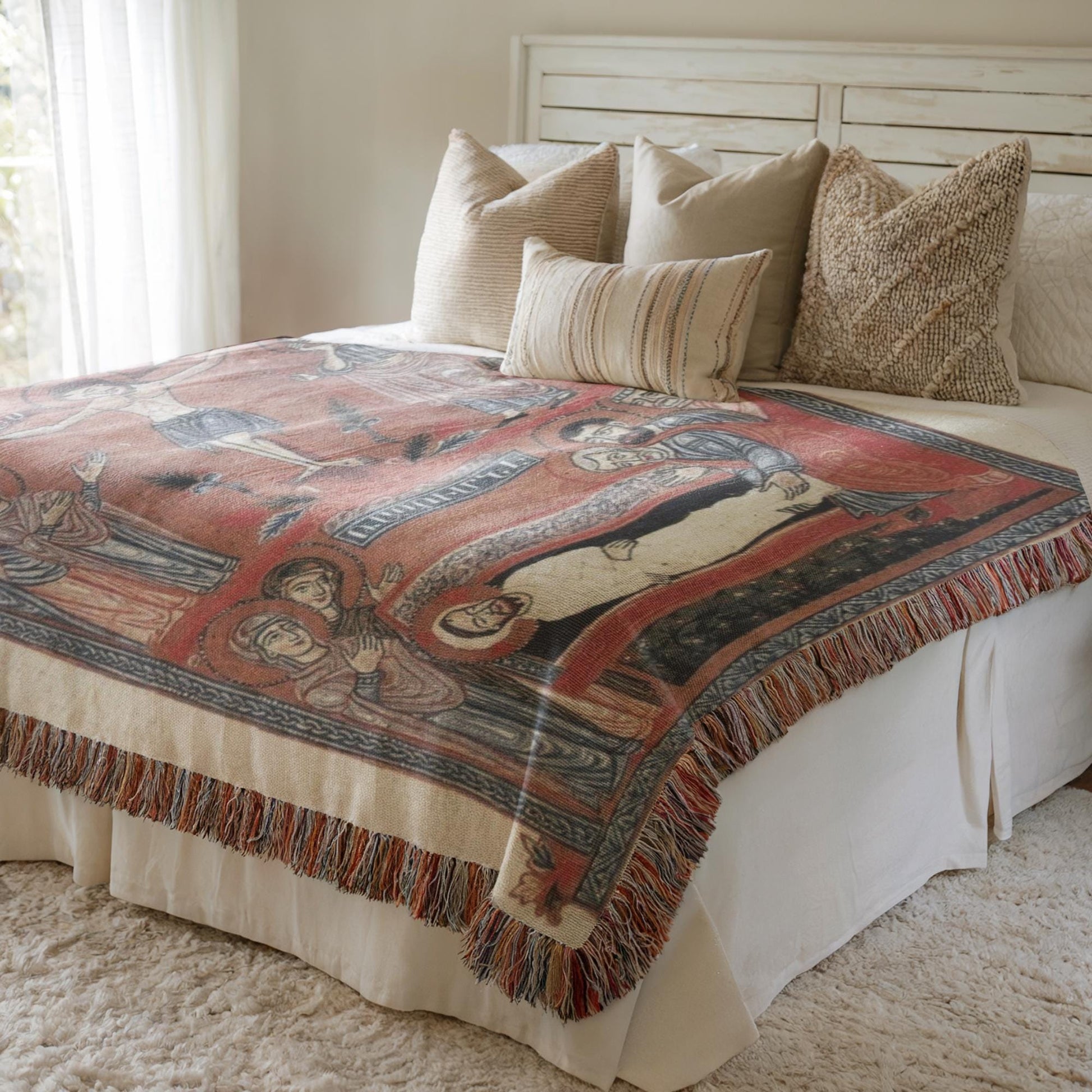 Armenian Sacred Scene Woven Wall Tapestry Artisan – Diaspora Heritage Gift - timelessbohochic.com