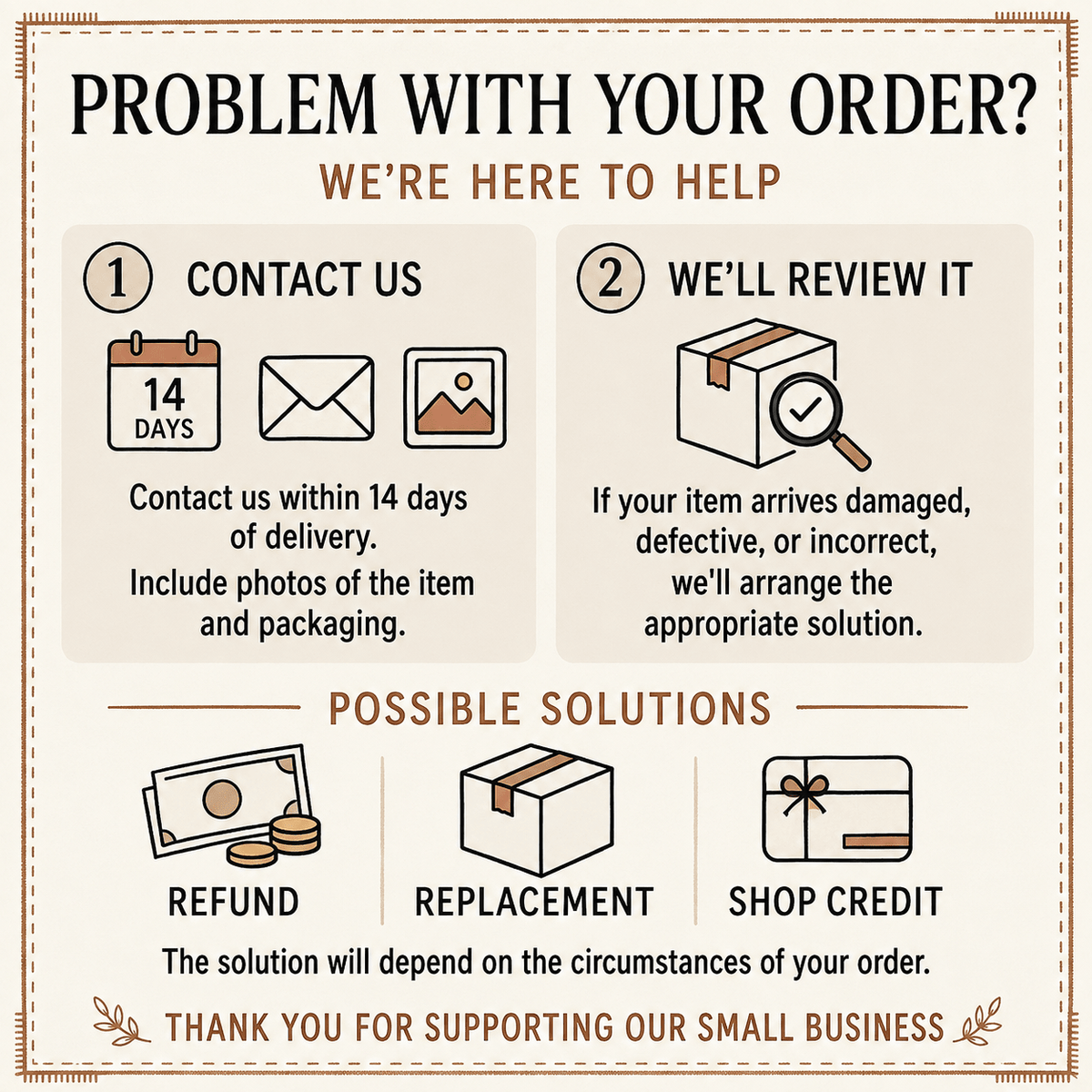 Refund, replacement or shop voucher policy