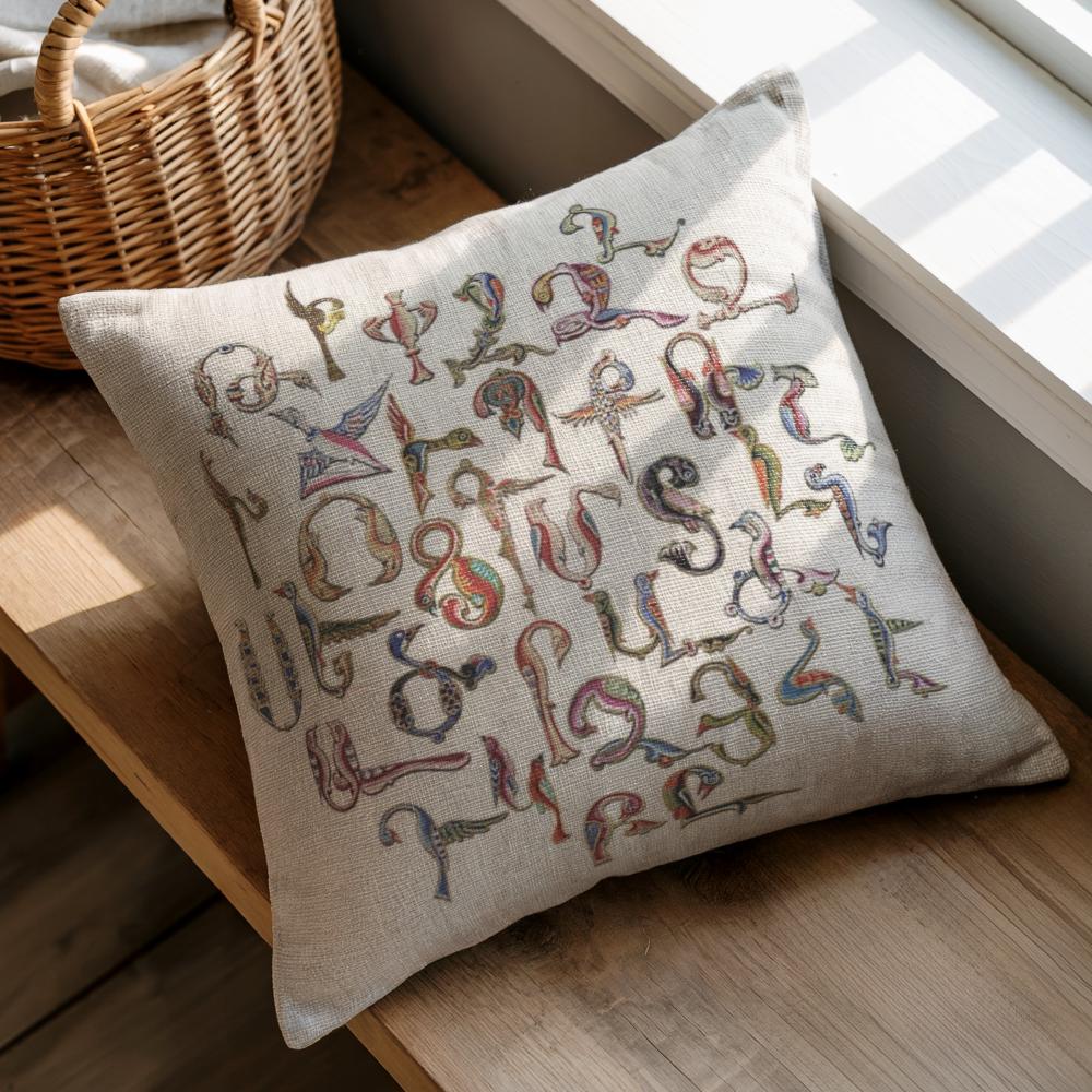 Armenian Trchnakir Bird-Letter Throw Pillow – Beige - timelessbohochic.com