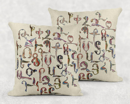 Armenian Trchnakir Bird-Letter Throw Pillow – Beige - timelessbohochic.com
