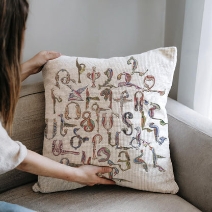 Armenian Trchnakir Bird-Letter Throw Pillow – Beige - timelessbohochic.com