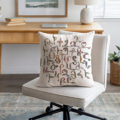 Armenian Trchnakir Bird-Letter Throw Pillow – Beige - timelessbohochic.com