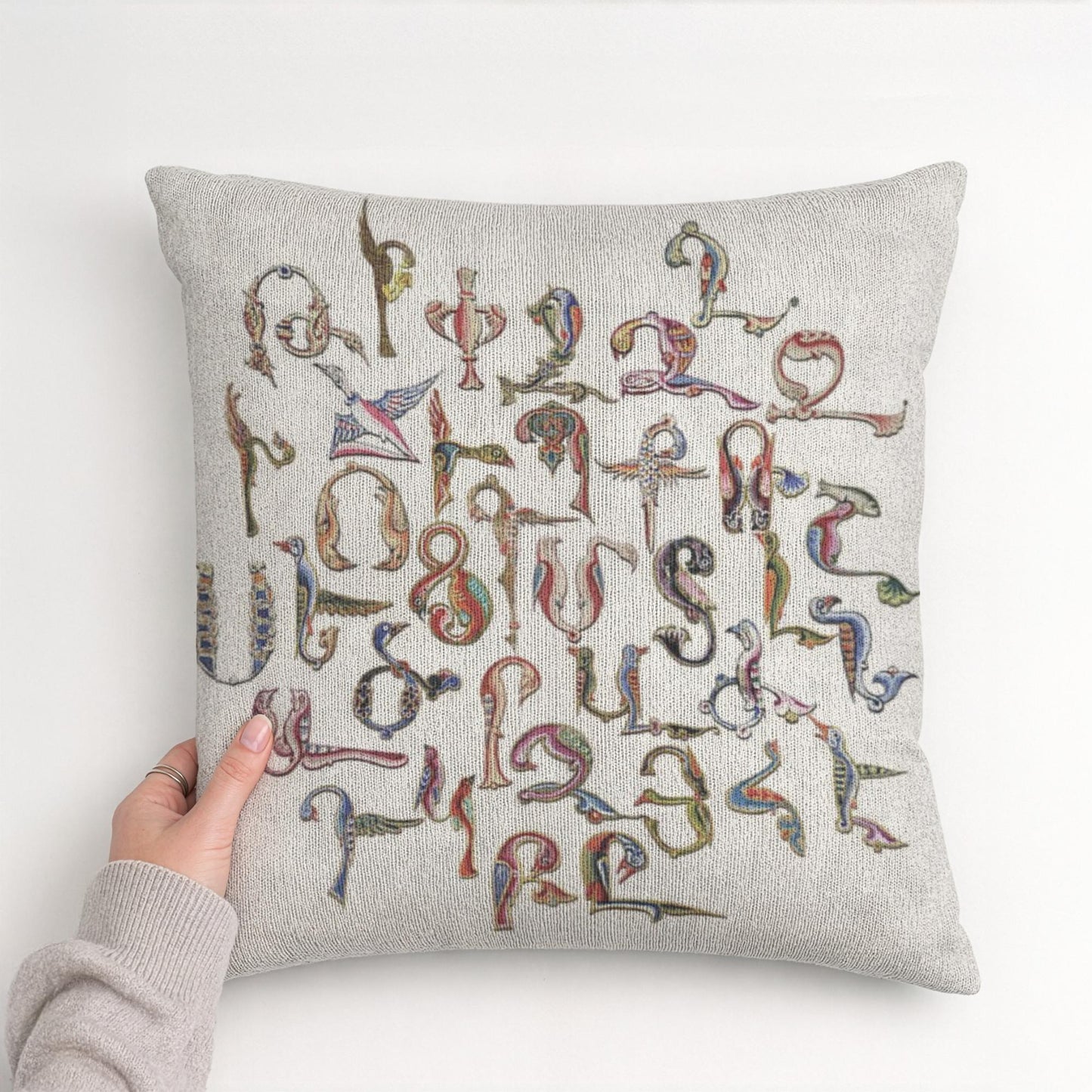 Armenian Trchnakir Bird-Letter Throw Pillow – Beige - timelessbohochic.com