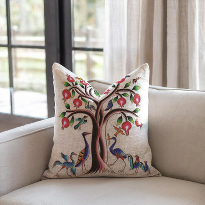 Armenian Tree of Life Throw Pillow – Vibrant Birds - timelessbohochic.com