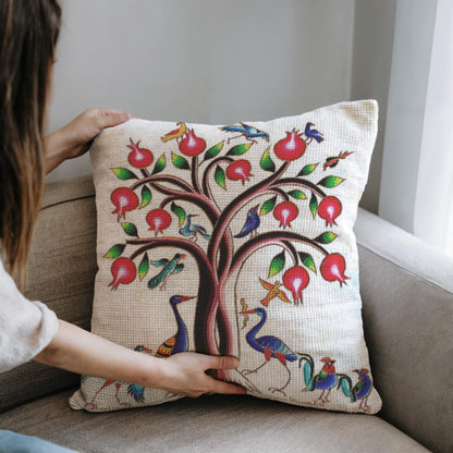Armenian Tree of Life Throw Pillow – Vibrant Birds - timelessbohochic.com