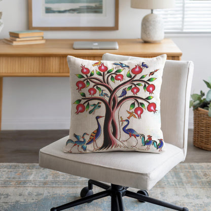Armenian Tree of Life Throw Pillow – Vibrant Birds - timelessbohochic.com
