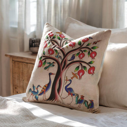 Armenian Tree of Life Throw Pillow – Vibrant Birds - timelessbohochic.com
