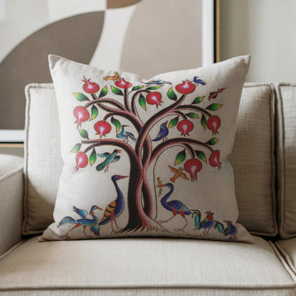 Armenian Tree of Life Throw Pillow – Vibrant Birds - timelessbohochic.com