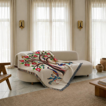 Armenian Tree of Life Woven Cotton Blanket – Diaspora Heritage Gift - timelessbohochic.com
