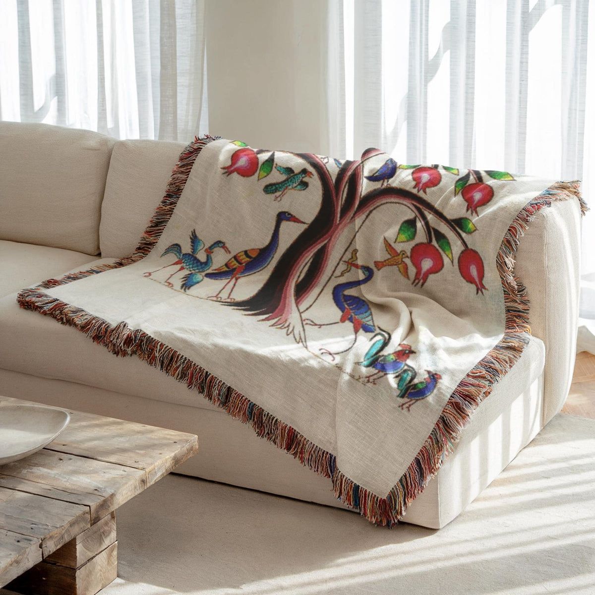 Armenian Tree of Life Woven Cotton Blanket – Diaspora Heritage Gift - timelessbohochic.com