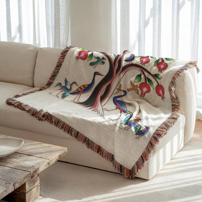 Armenian Tree of Life Woven Cotton Blanket – Diaspora Heritage Gift - timelessbohochic.com