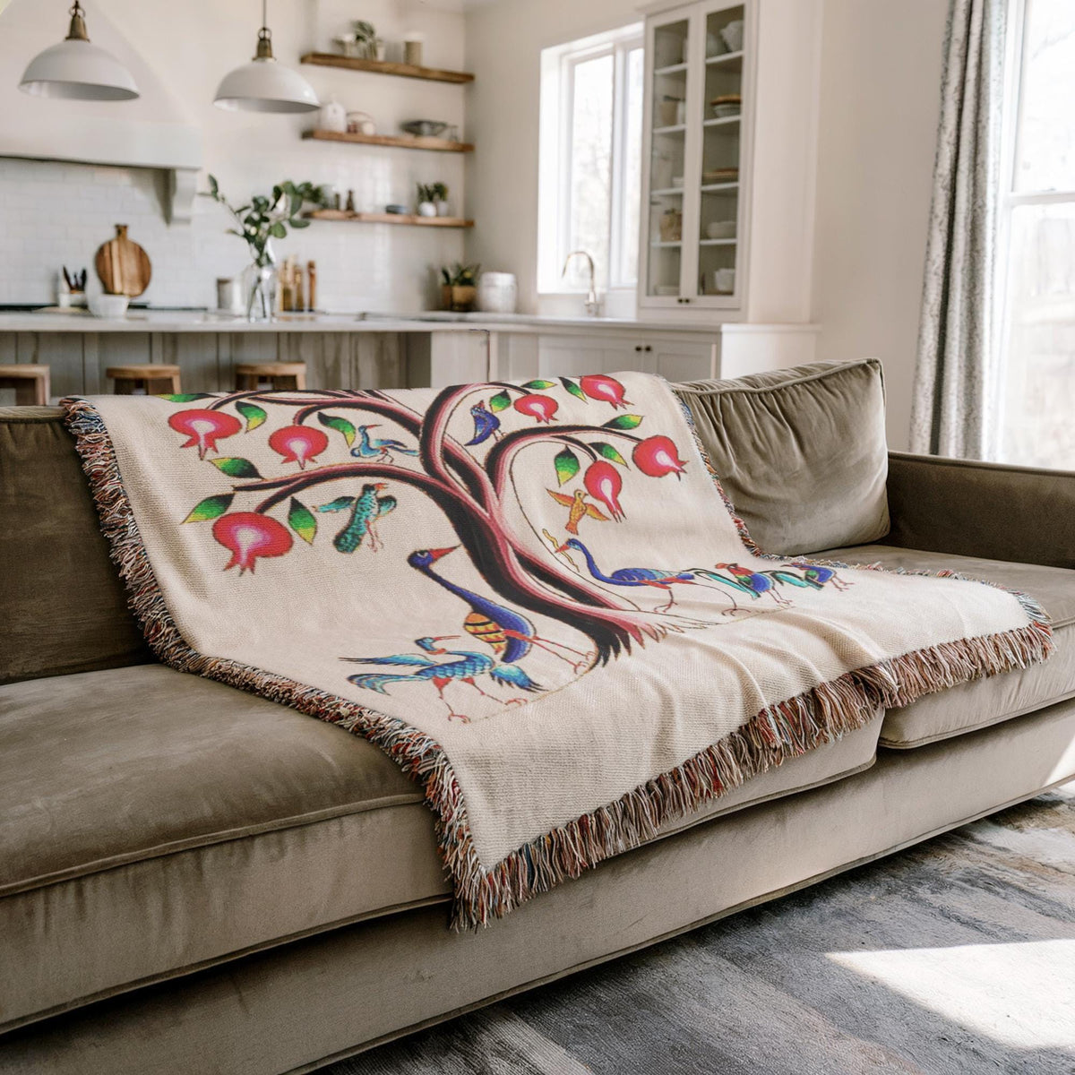 Armenian Tree of Life Woven Cotton Blanket – Diaspora Heritage Gift - timelessbohochic.com