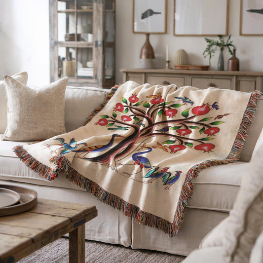 Armenian Tree of Life Woven Cotton Blanket – Diaspora Heritage Gift - timelessbohochic.com