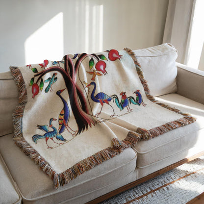 Armenian Tree of Life Woven Cotton Blanket – Diaspora Heritage Gift - timelessbohochic.com