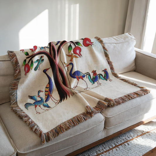 Armenian Tree of Life Woven Cotton Blanket – Diaspora Heritage Gift - timelessbohochic.com