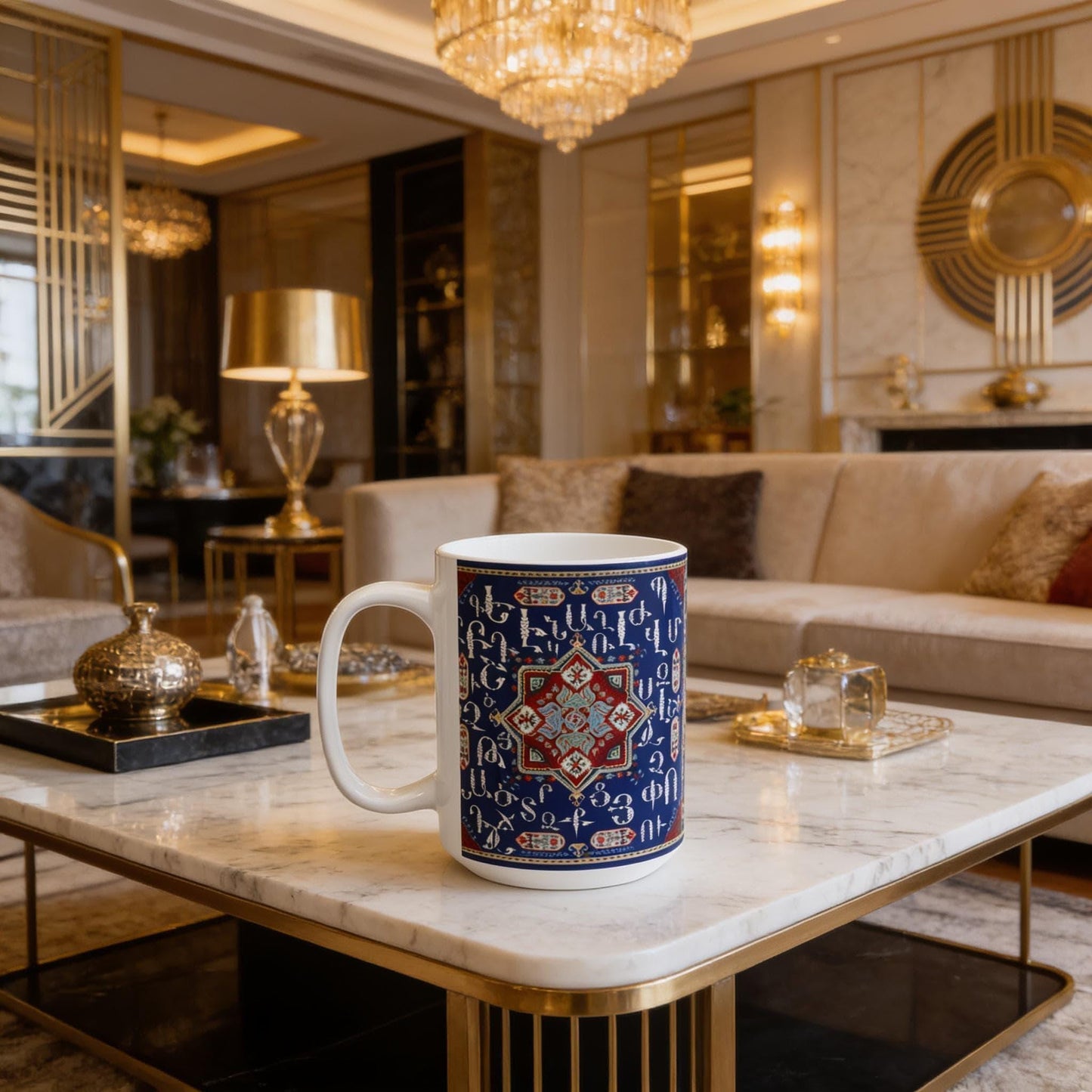 Armenian White & Blue Alphabet Ceramic Mug – Diaspora Heritage Gift - timelessbohochic.com