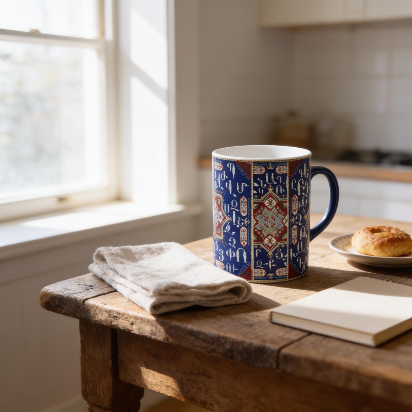 Armenian White & Blue Alphabet Ceramic Mug – Diaspora Heritage Gift - timelessbohochic.com