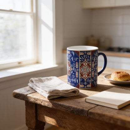 Armenian White & Blue Alphabet Ceramic Mug – Diaspora Heritage Gift - timelessbohochic.com