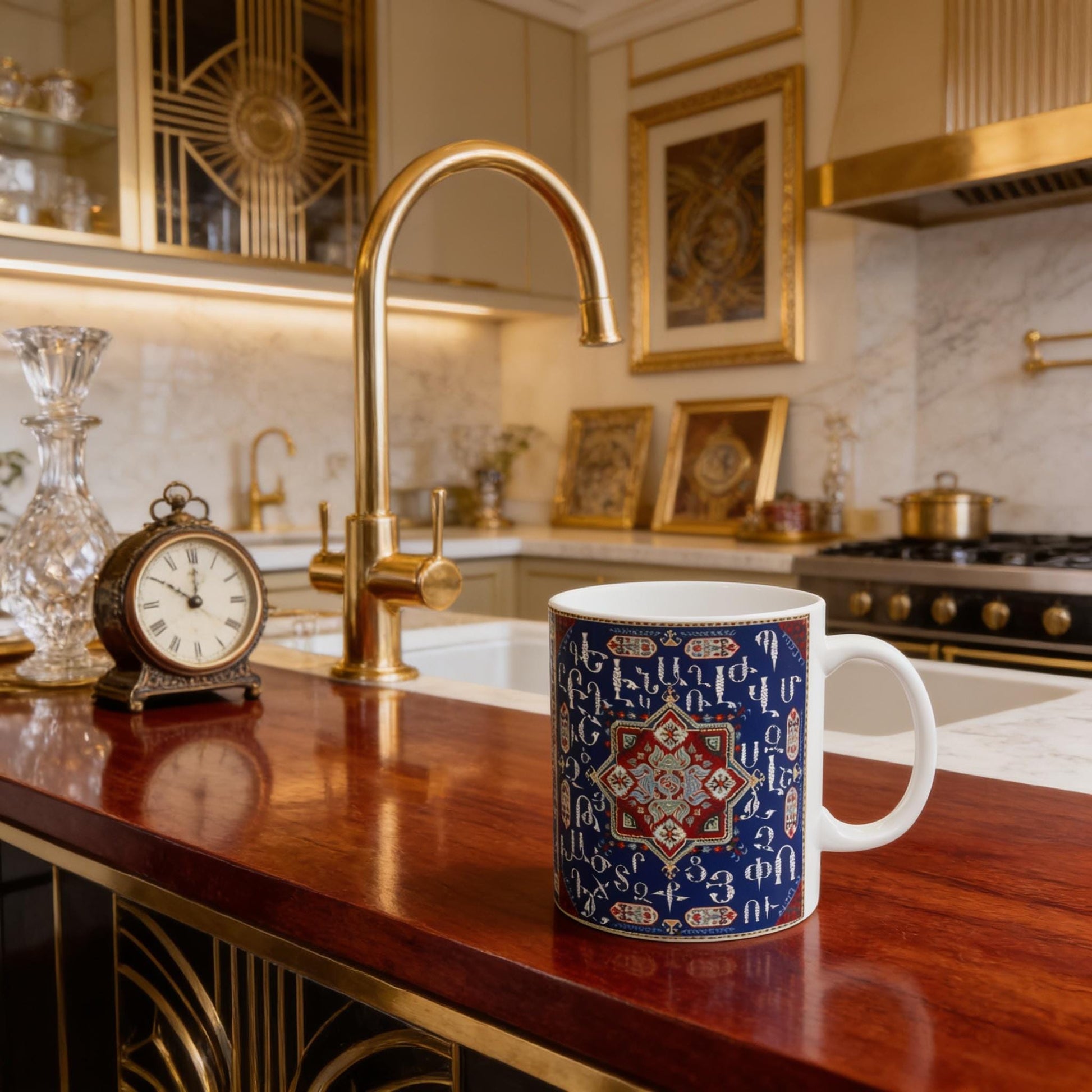 Armenian White & Blue Alphabet Ceramic Mug – Diaspora Heritage Gift - timelessbohochic.com