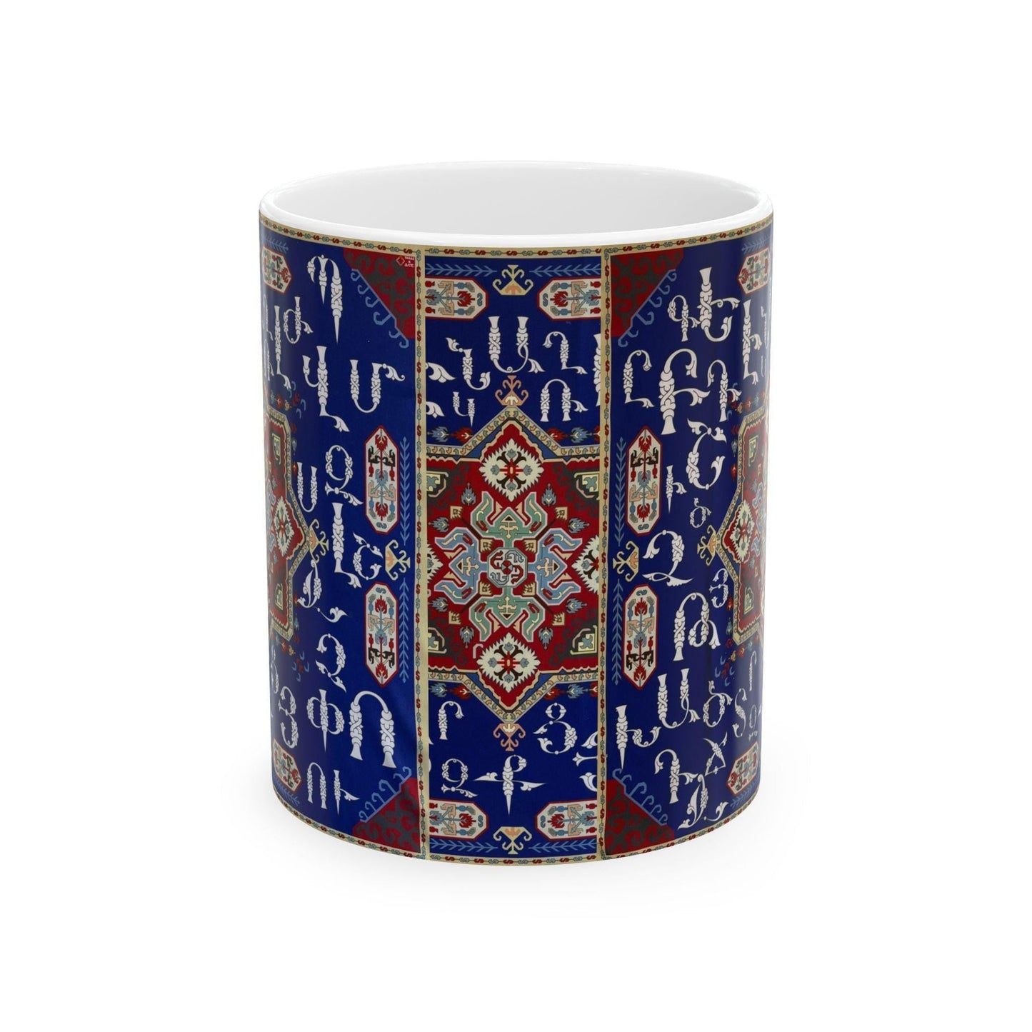 Armenian White & Blue Alphabet Ceramic Mug – Diaspora Heritage Gift - timelessbohochic.com