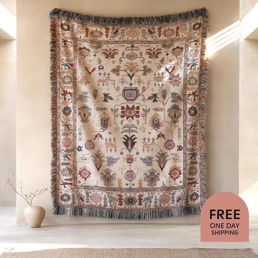 Turkish Rug Tapestry – Anatolian Wall Hanging | Bohemian Wall Decor, Cozy Cotton Blanket