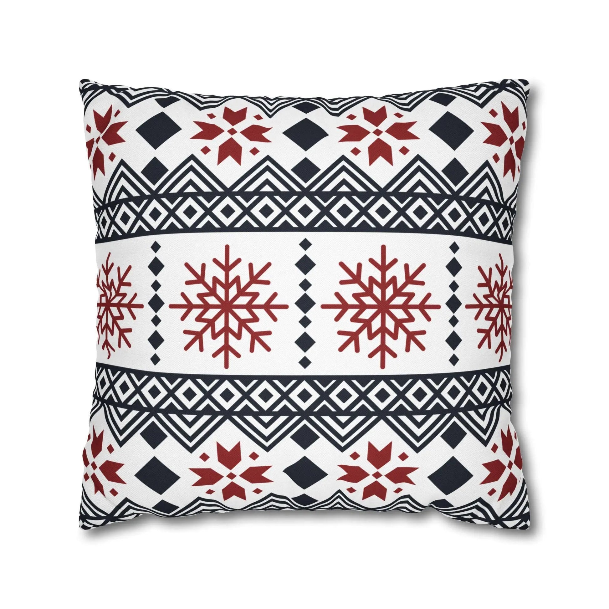 Scandi Pillow Cover – Black Red Snowflake Nordic Cushion | Winter Home Decor