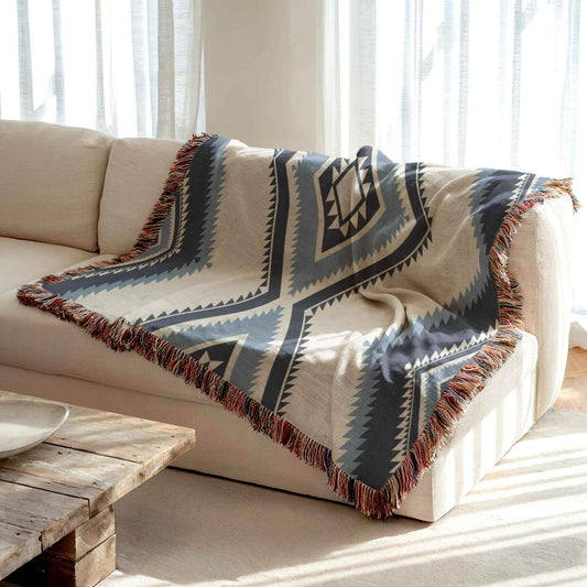 Southwestern Cotton Blanket | Cozy Fall Throw With Navajo Style & Boho Chic Decorative Design - timelessbohochic.com